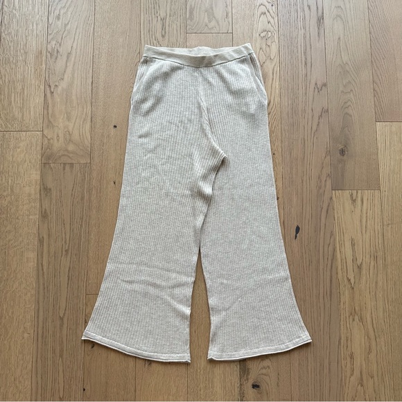 SKIN Melinda Ribbed Wool-blend Wide-leg Trousers in Beige - Picture 1 of 14